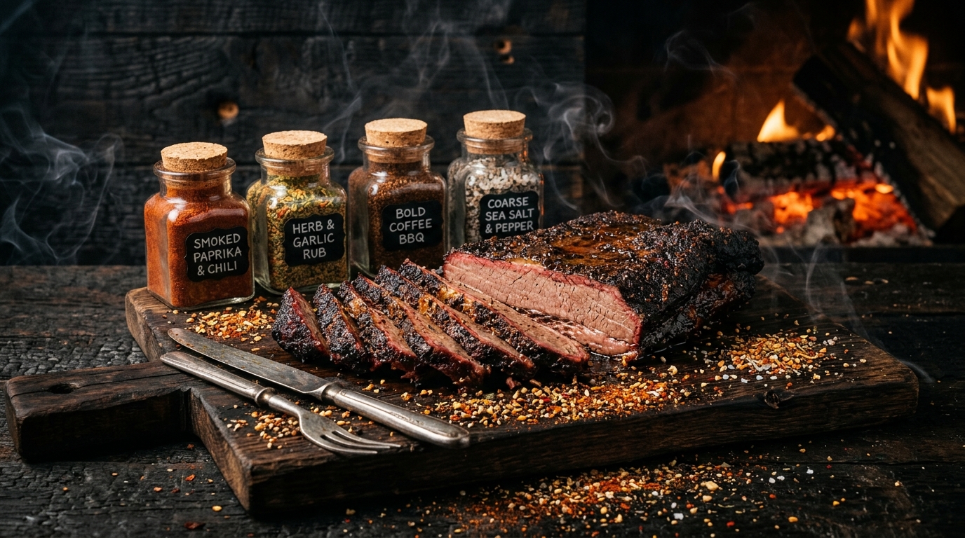 Smoked barbecue brisket and artisanal spice rub pouches